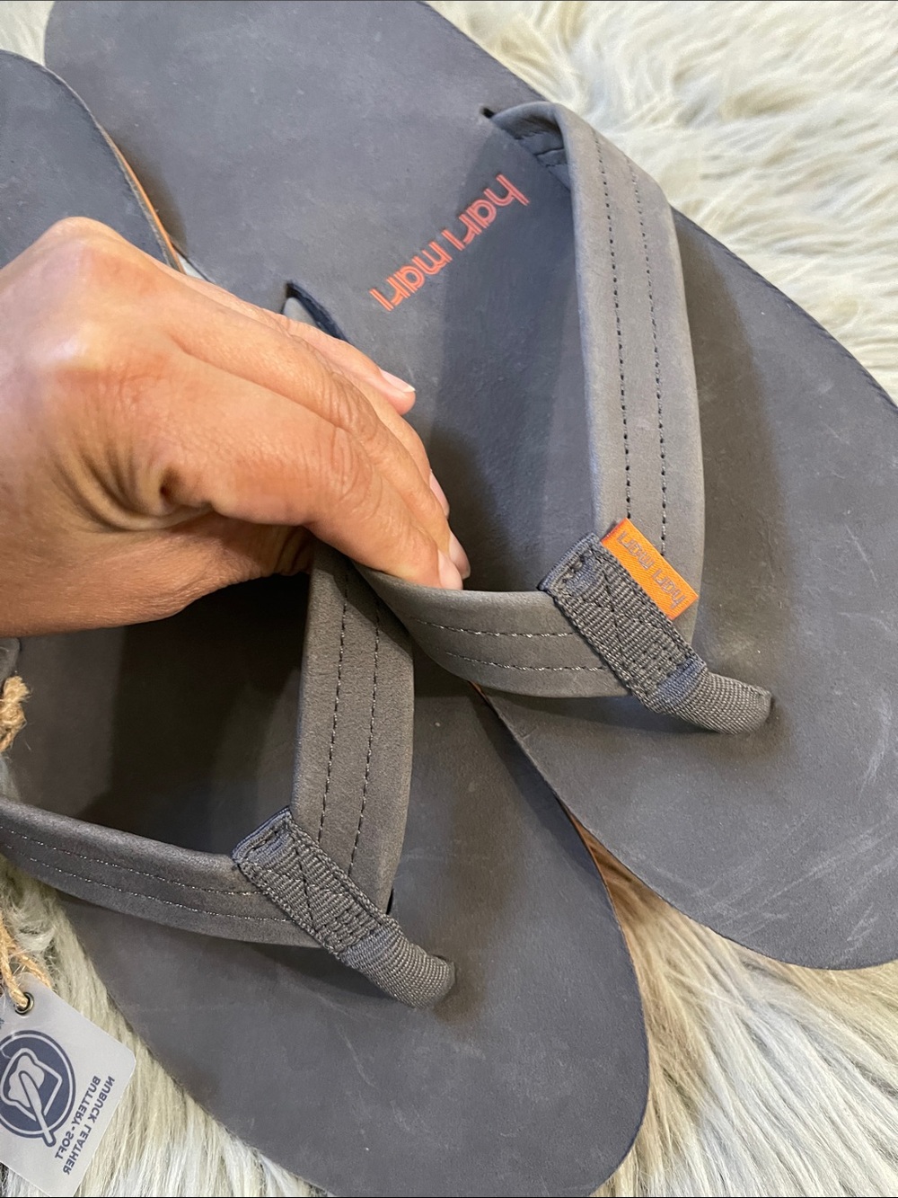 Hari Mari Men’s Gray Flip Sandals with Orange Accent - Picture 3 of 6